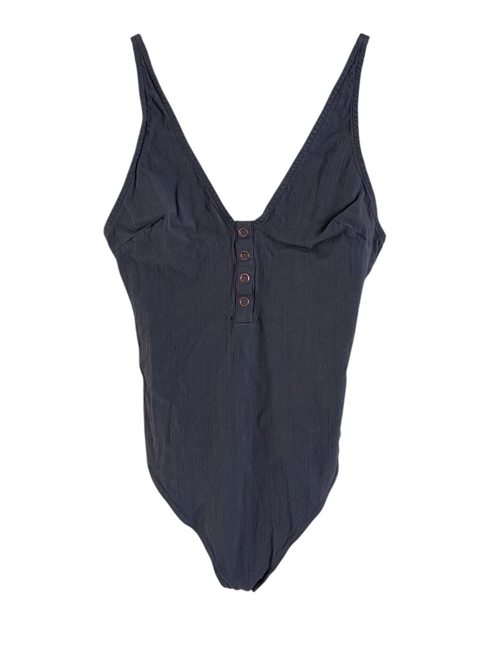 Free People Intimately Grey V-Neck Bodysuit Snap Henley Thong Neutral Medium